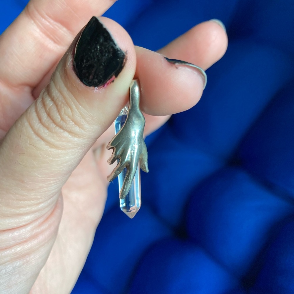 ✨ Vintage 90s Sterling Silver Hand Holding Crystal Pencil Charm Pendant 🔮 - Picture 1 of 5